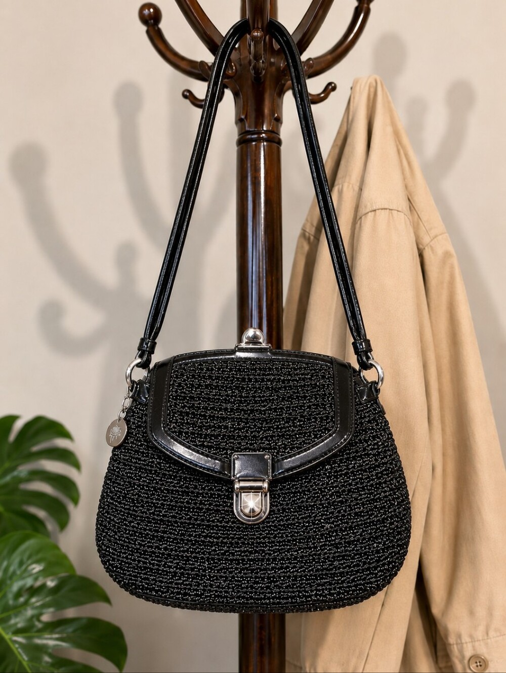 THE SAC Crochet shoulder bag with sequin embellishment.